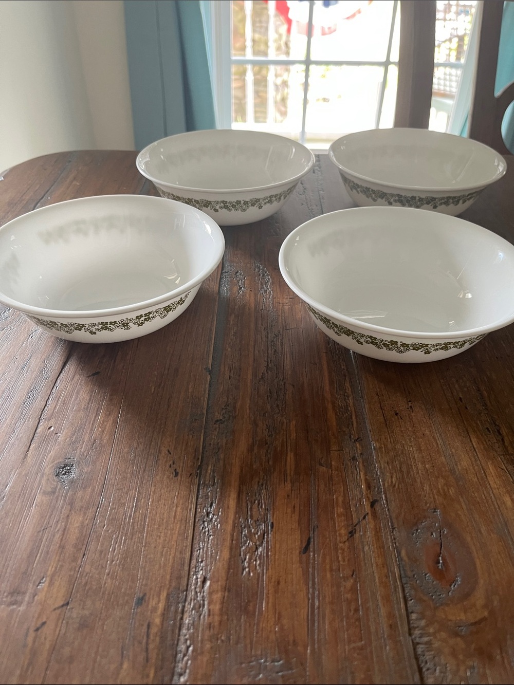 Corelle White Cereal Bowls with Green Floral Border (Set of 4)